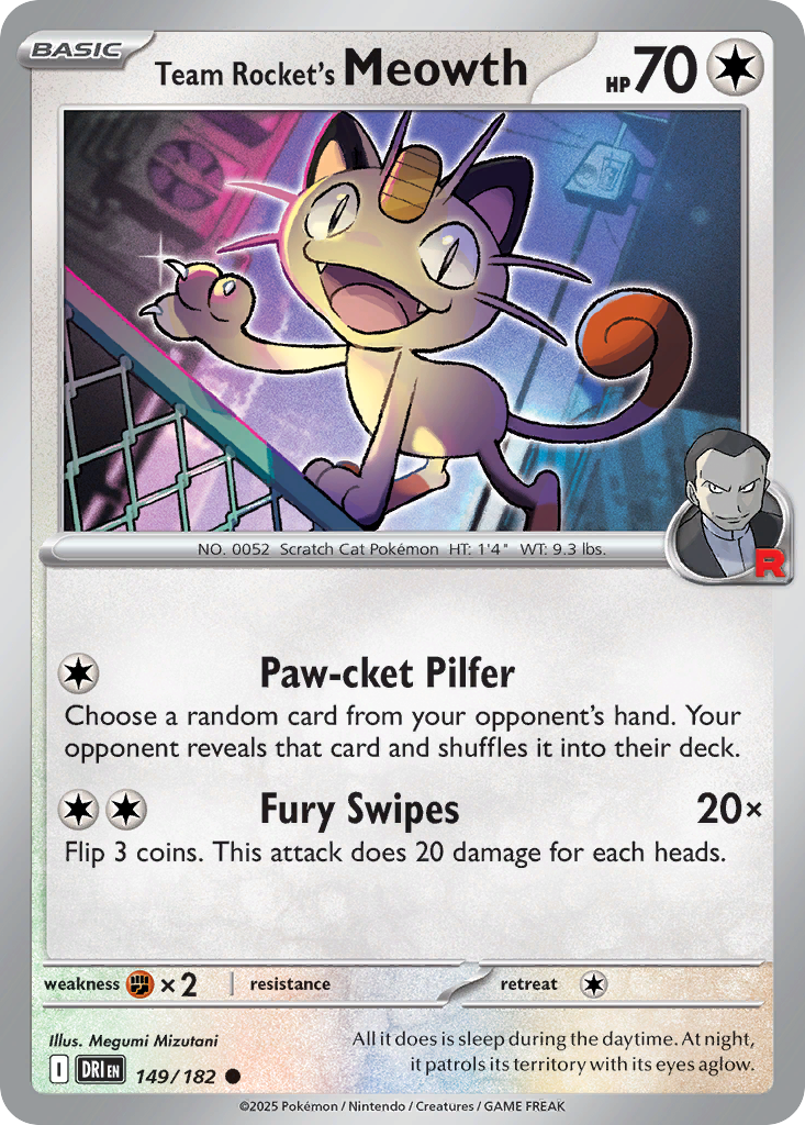 Team Rocket's Meowth 149/182 Common card from Destined Rivals