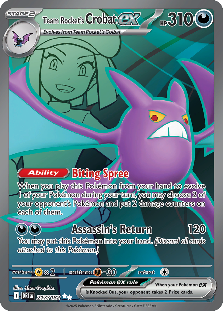 Team Rocket's Crobat ex 217 Ultra Rare card from Destined Rivals