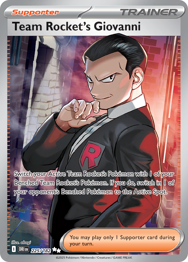 Team Rocket's Giovanni 225/182 Ultra Rare card from Destined Rivals