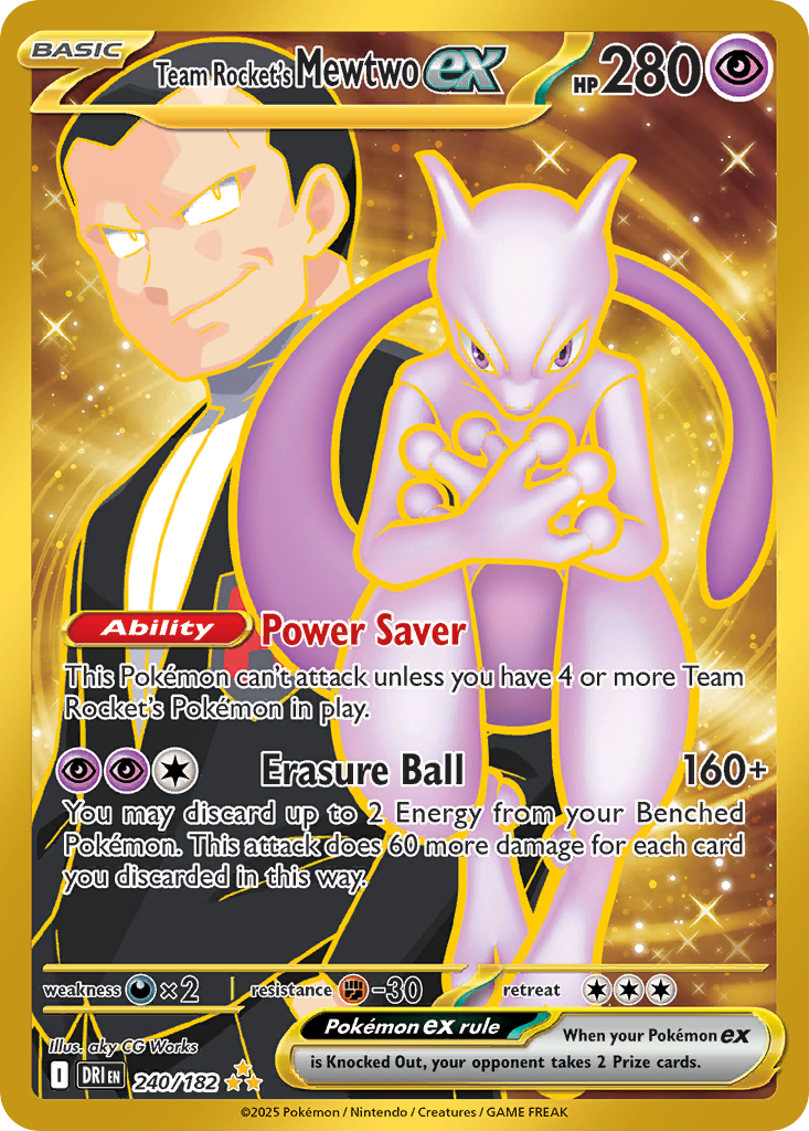 Team Rocket's Mewtwo ex 240 Hyper Rare card from Destined Rivals