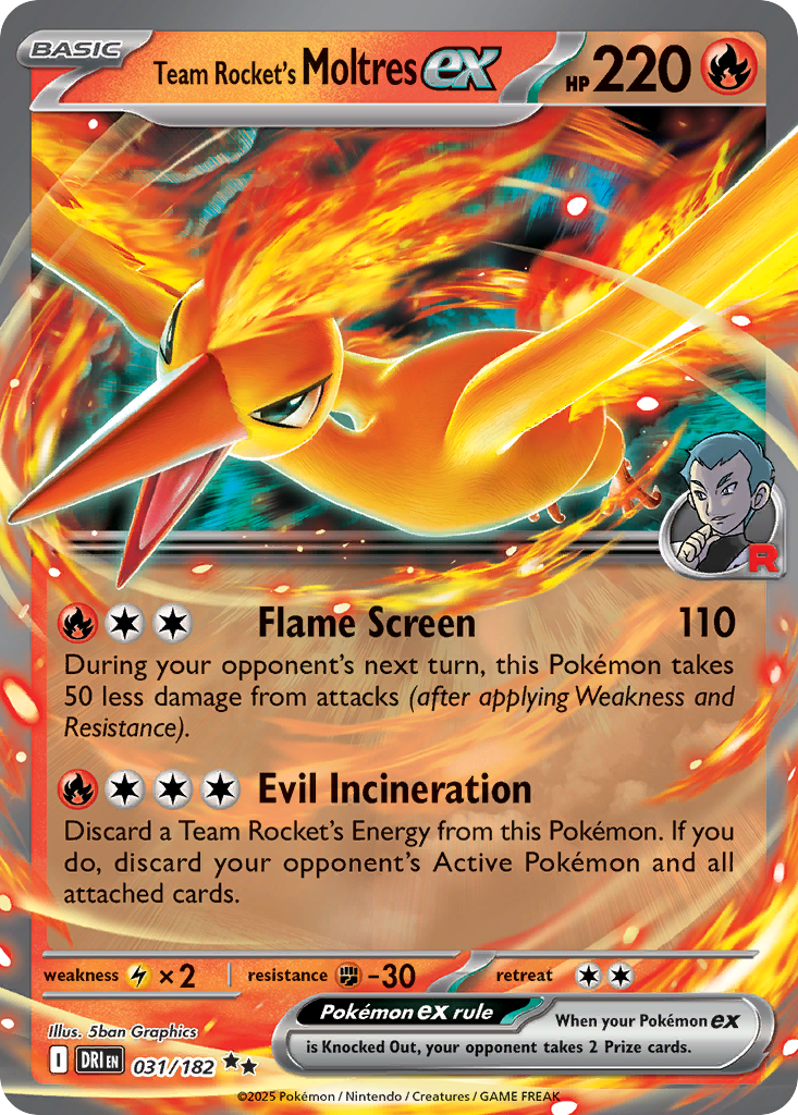 Team Rocket's Moltres ex 31/182 Double Rare card from Destined Rivals