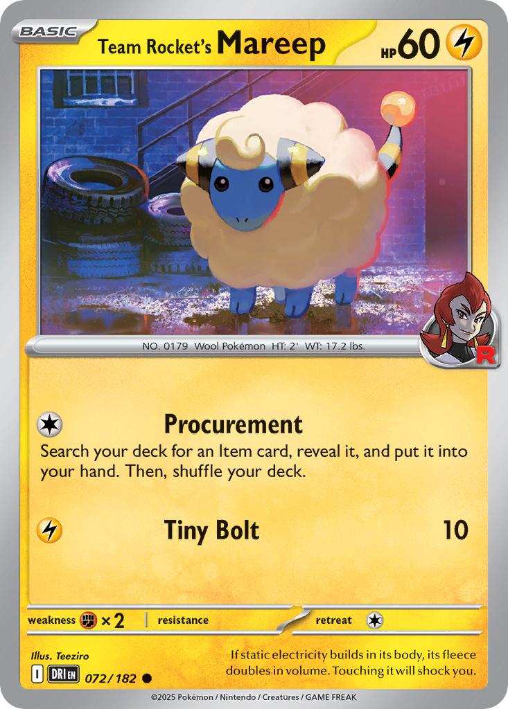 Team Rocket's Mareep 72 Common card from Destined Rivals