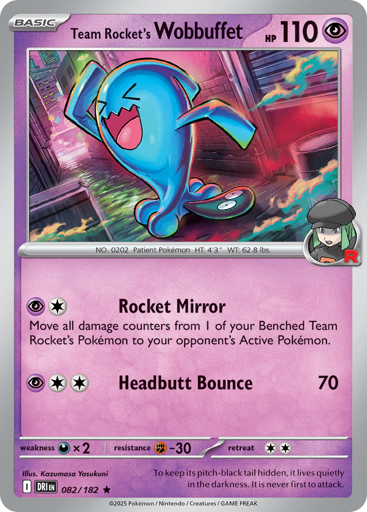 Team Rocket's Wobbuffet 82 Rare card from Destined Rivals