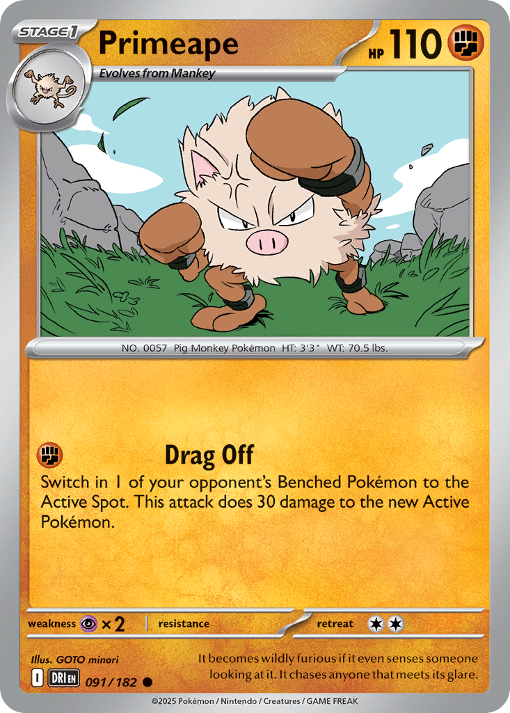 Primeape 91 Common card from Destined Rivals