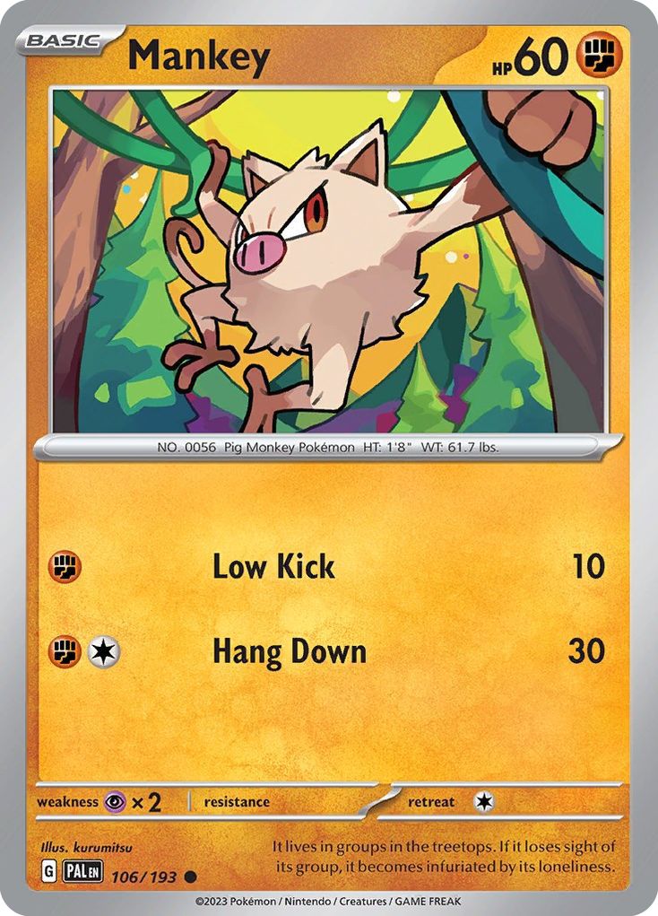 Mankey 106 Common card from Paldea Evolved