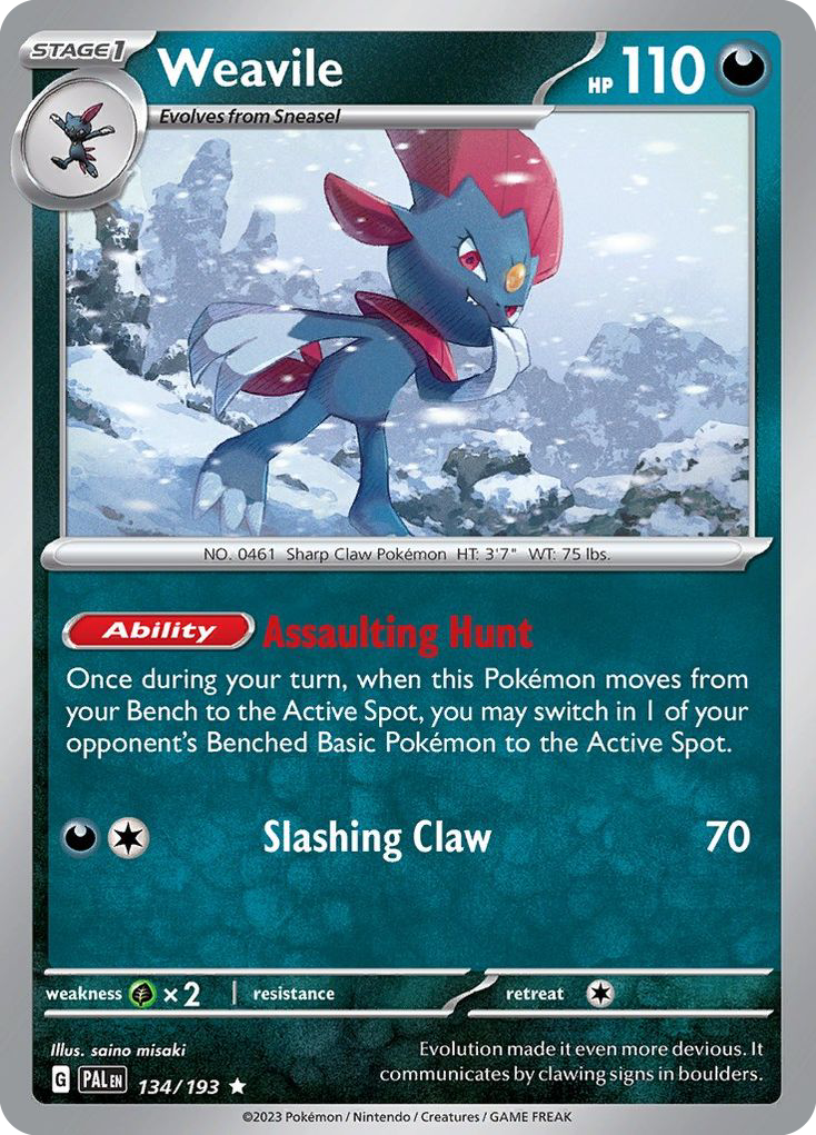 Weavile 134 Rare card from Paldea Evolved