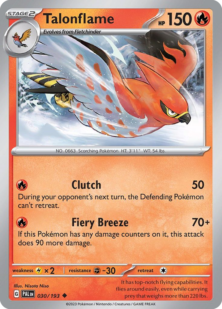 Talonflame 30 Uncommon card from Paldea Evolved