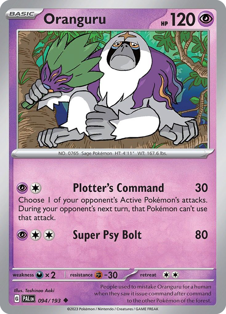 Oranguru 94 Uncommon card from Paldea Evolved