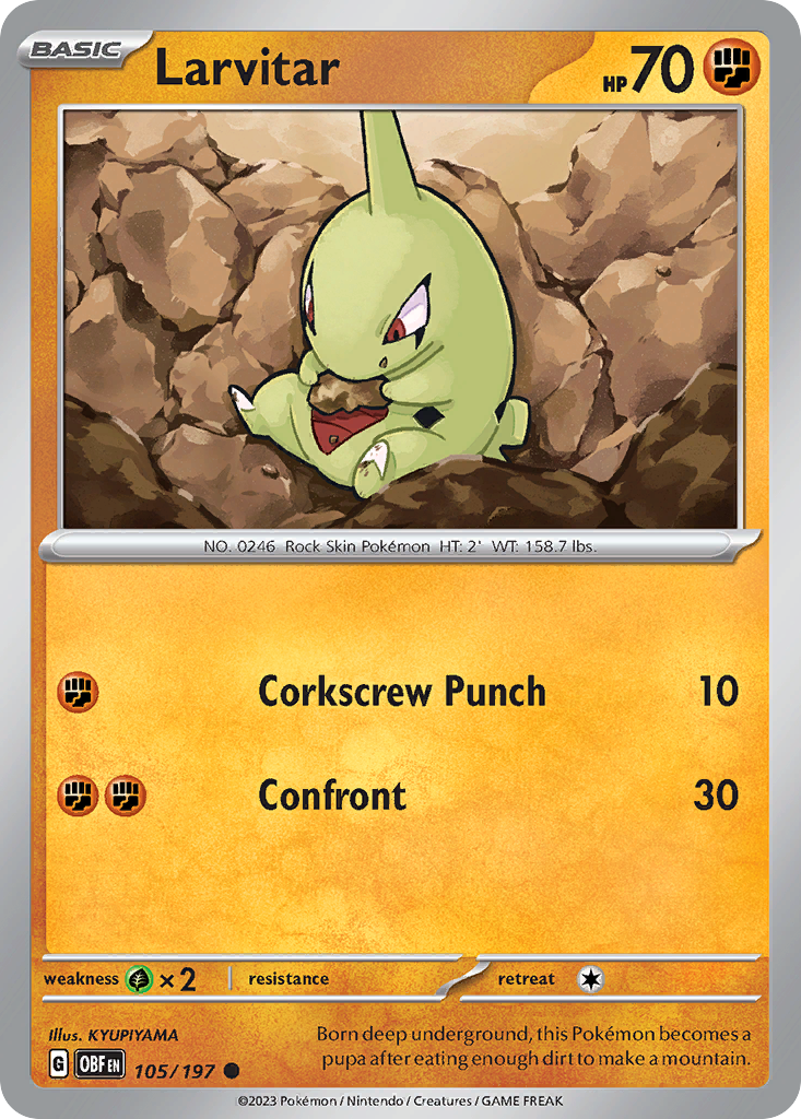 Larvitar 105 Common card from Obsidian Flames