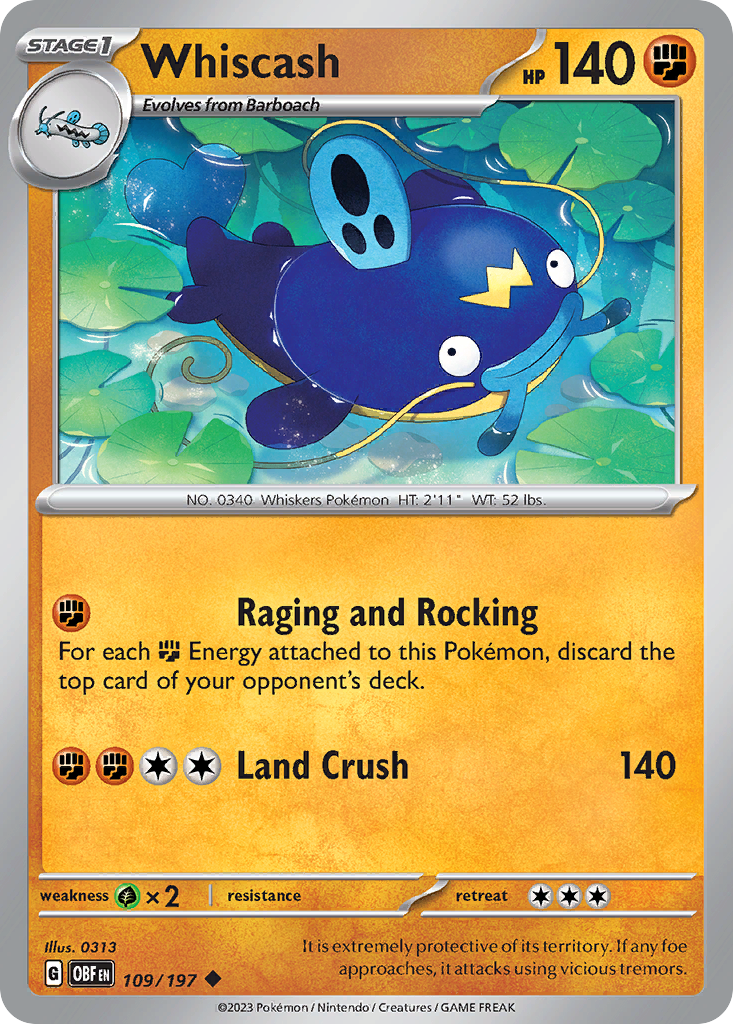 Whiscash 109/197 Uncommon card from Obsidian Flames
