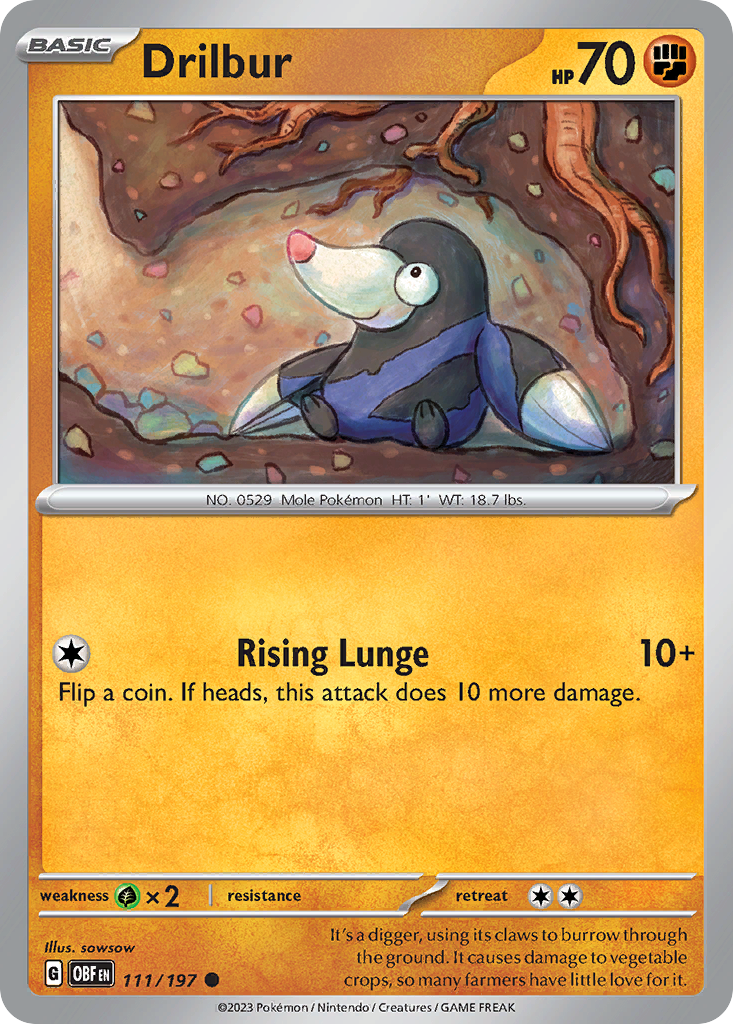 Drilbur 111 Common card from Obsidian Flames