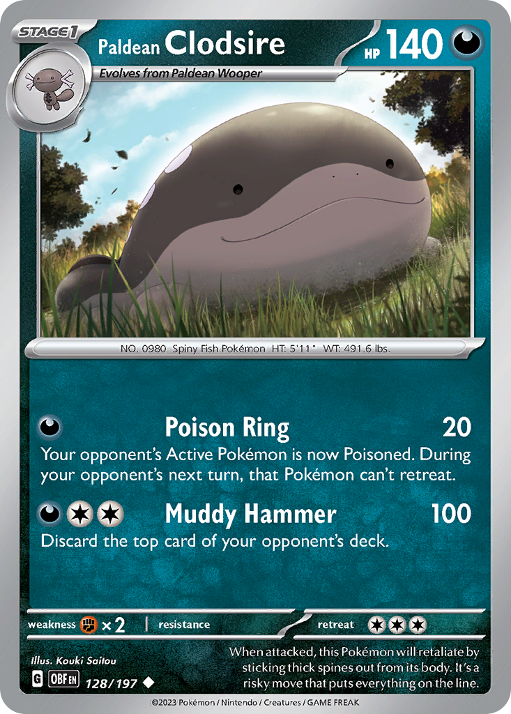 Paldean Clodsire 128 Uncommon card from Obsidian Flames