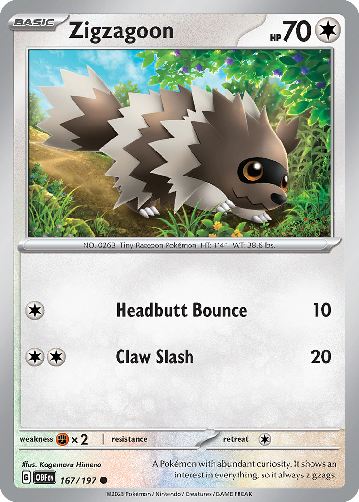 Zigzagoon 167 Common card from Obsidian Flames