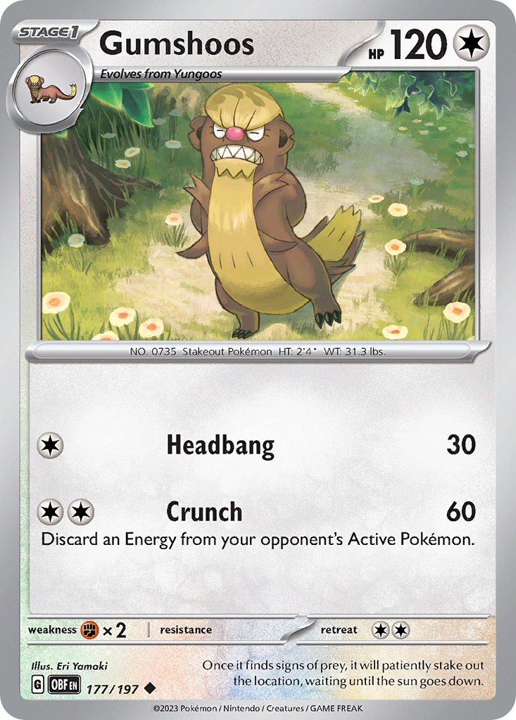 Gumshoos 177 Uncommon card from Obsidian Flames