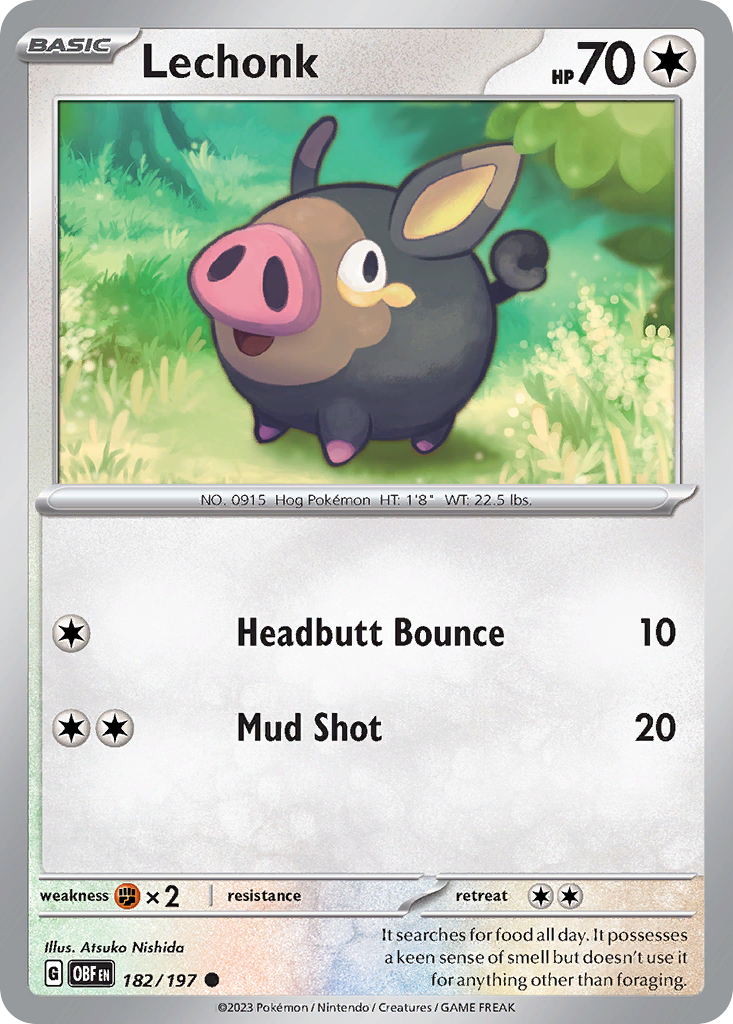 Lechonk 182 Common card from Obsidian Flames