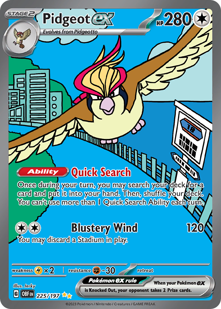 Pidgeot ex 225 Special Illustration Rare card from Obsidian Flames