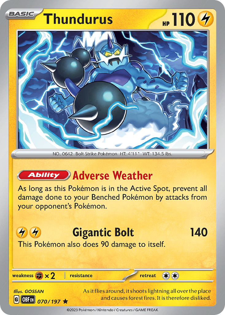 Thundurus 70 Rare card from Obsidian Flames