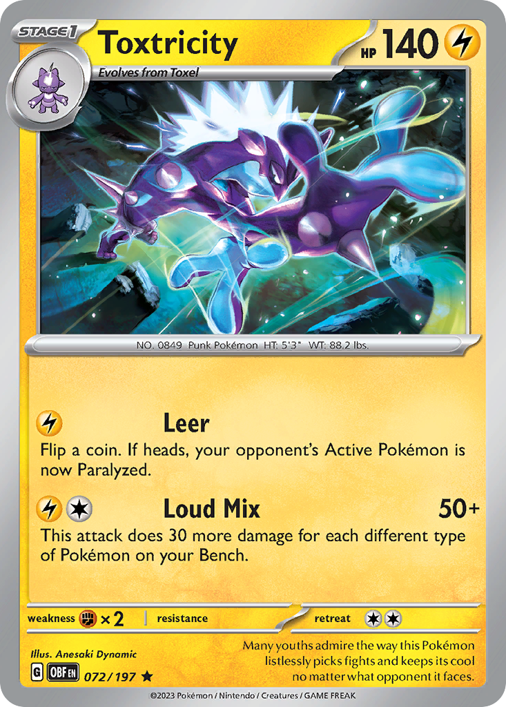 Toxtricity 72 Rare card from Obsidian Flames