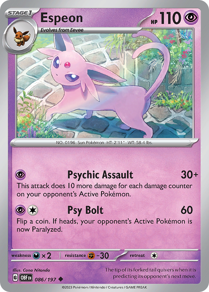 Espeon 86 Uncommon card from Obsidian Flames