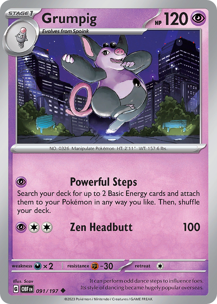 Grumpig 91/197 Uncommon card from Obsidian Flames