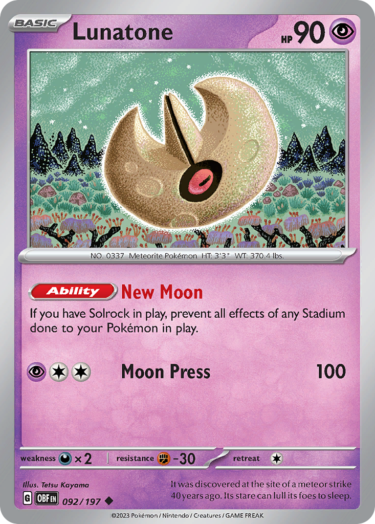 Lunatone 92 Uncommon card from Obsidian Flames