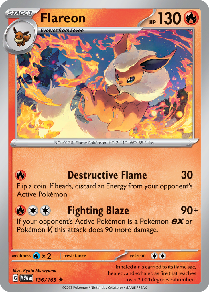 Flareon 136/165 Rare card from 151