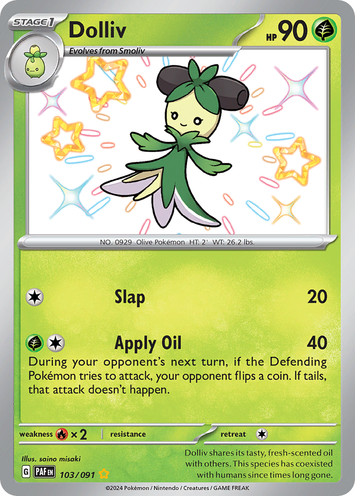 Dolliv 103 Shiny Rare card from Paldean Fates