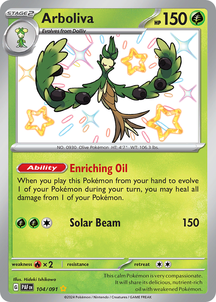Arboliva 104 Shiny Rare card from Paldean Fates