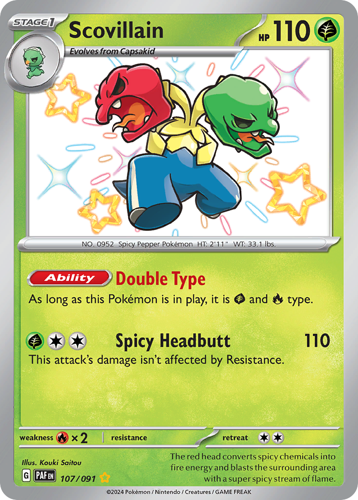 Scovillain 107 Shiny Rare card from Paldean Fates