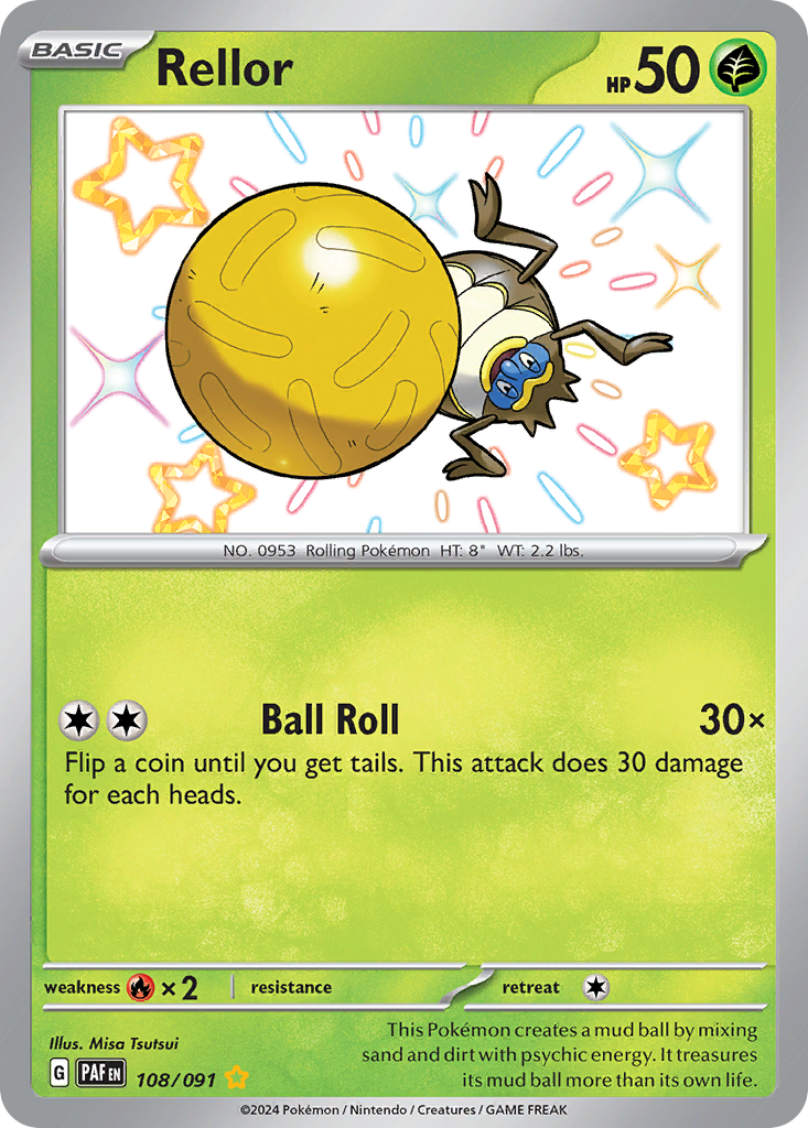 Rellor 108 Shiny Rare card from Paldean Fates