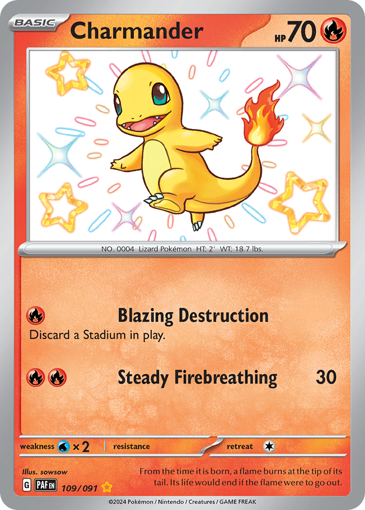 Charmander 109 Shiny Rare card from Paldean Fates