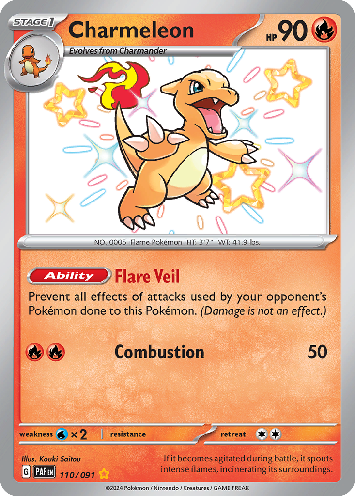 Charmeleon 110 Shiny Rare card from Paldean Fates