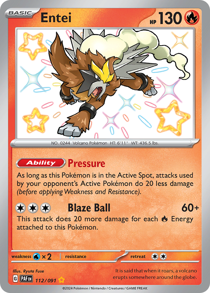 Entei 112 Shiny Rare card from Paldean Fates