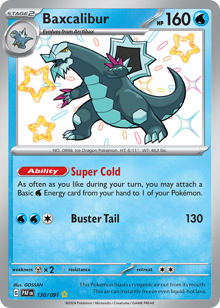 Baxcalibur 130 Shiny Rare card from Paldean Fates