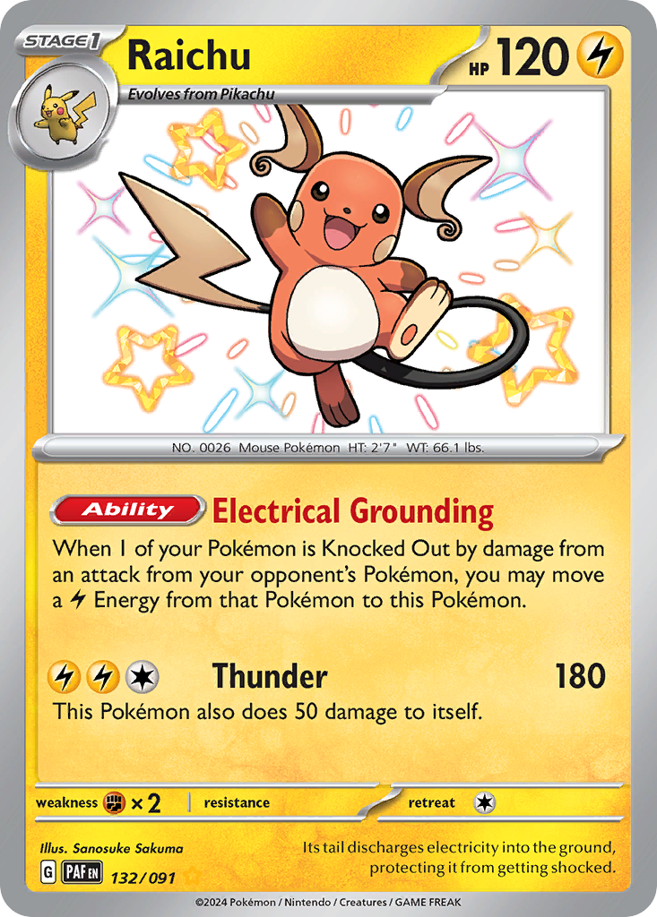 Raichu 132/91 Shiny Rare card from Paldean Fates