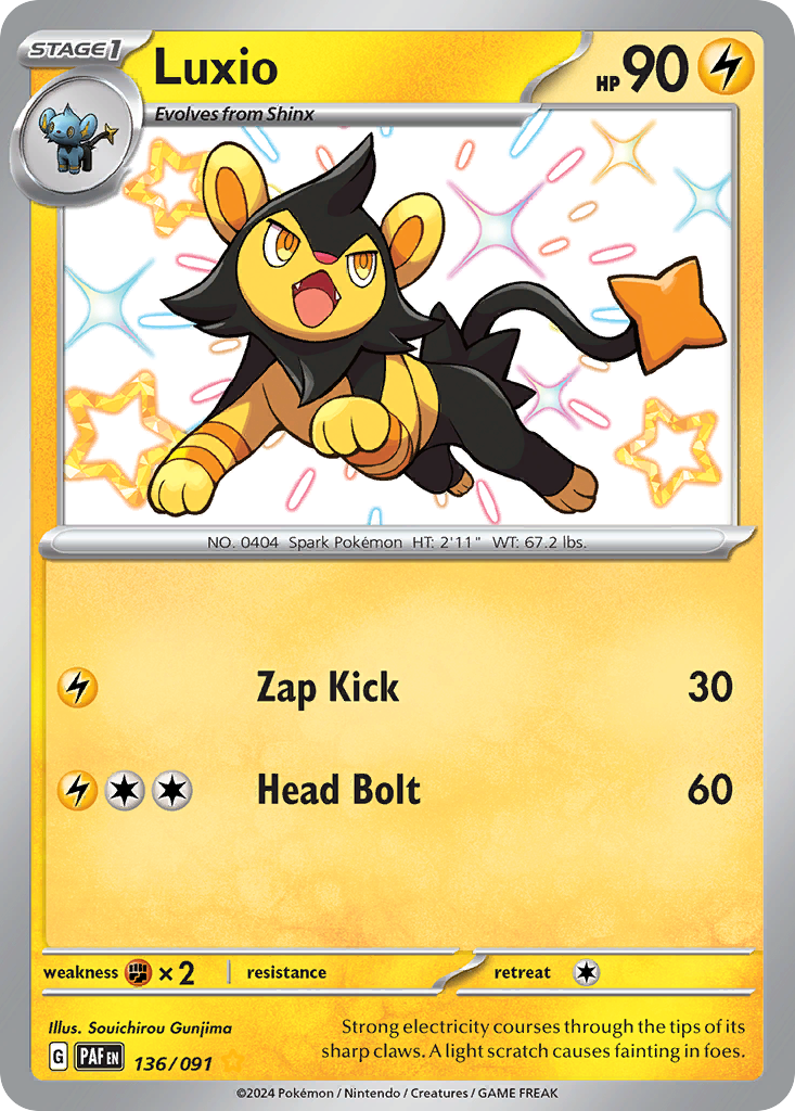 Luxio 136 Shiny Rare card from Paldean Fates