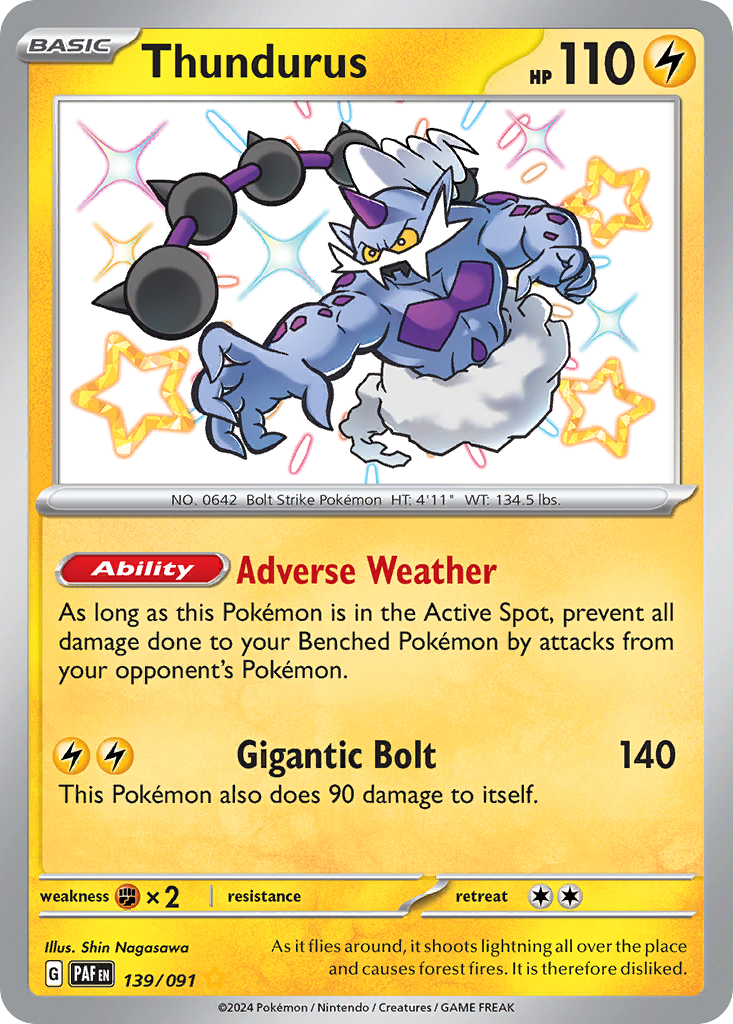Thundurus 139 Shiny Rare card from Paldean Fates