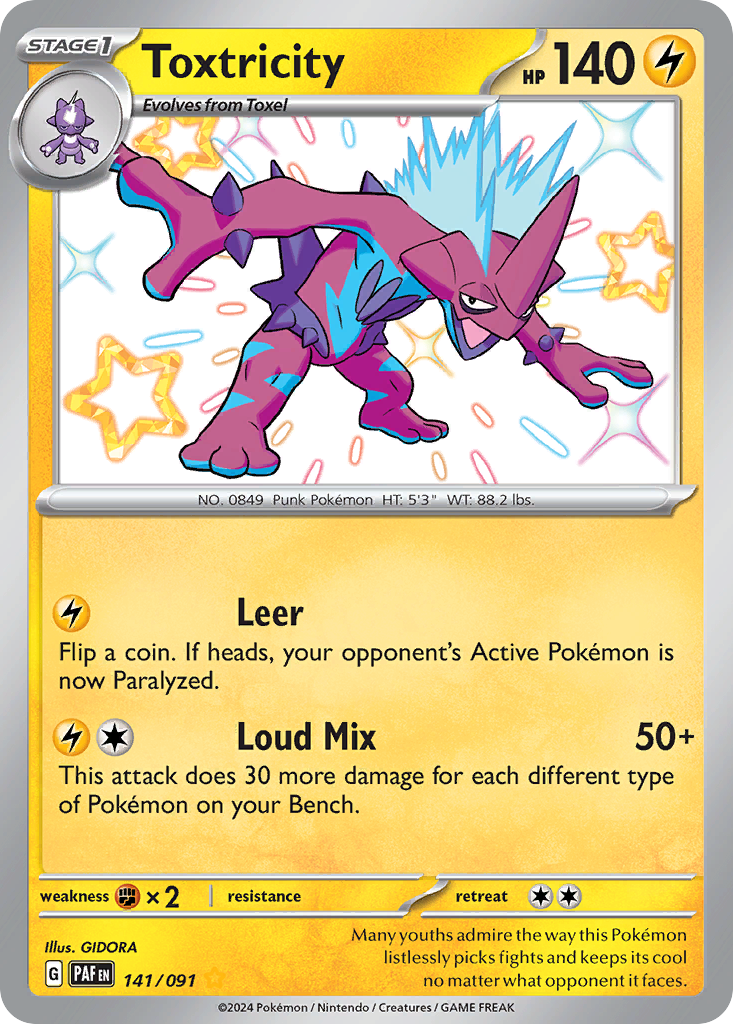 Toxtricity 141 Shiny Rare card from Paldean Fates