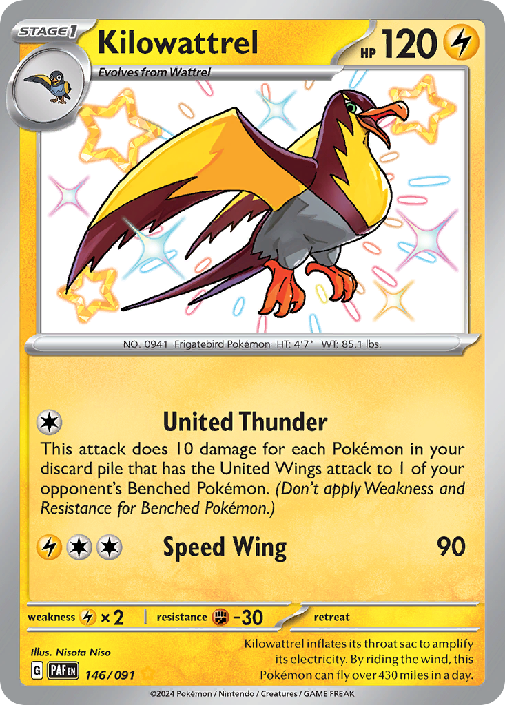 Kilowattrel 146 Shiny Rare card from Paldean Fates
