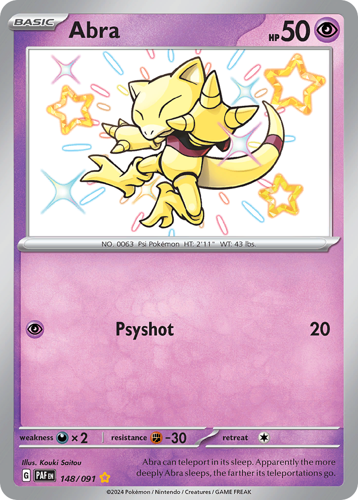 Abra 148 Shiny Rare card from Paldean Fates