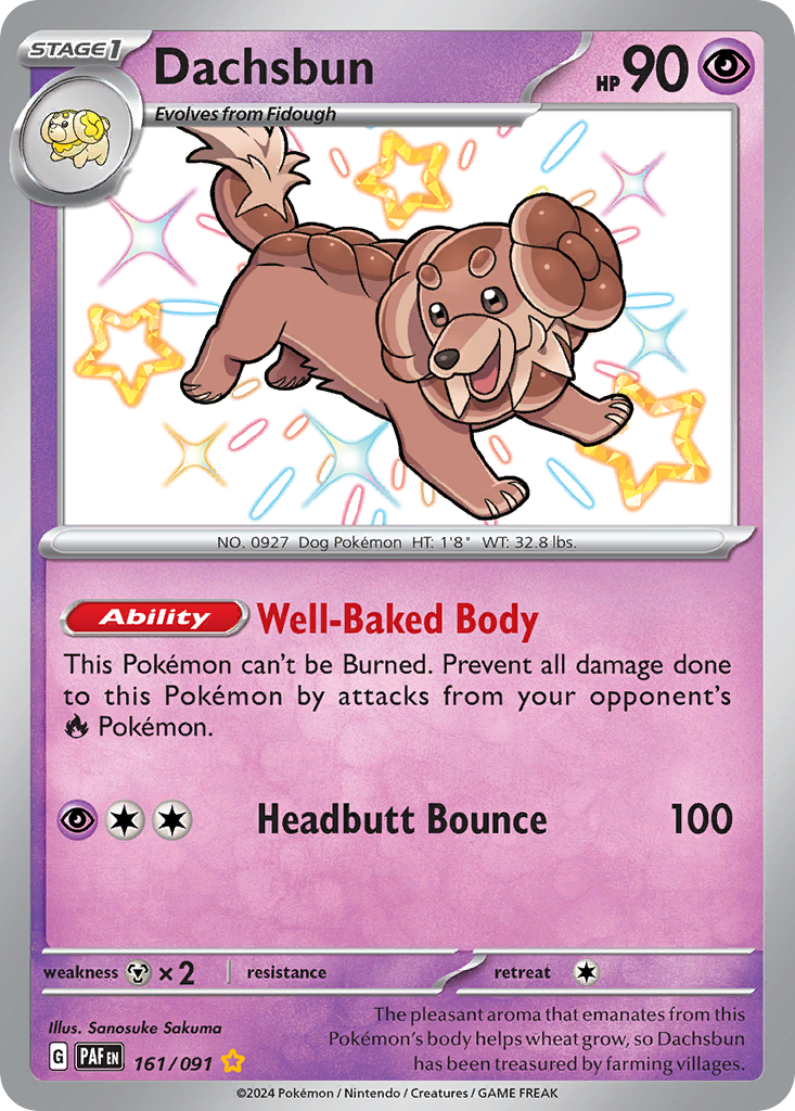 Dachsbun 161 Shiny Rare card from Paldean Fates