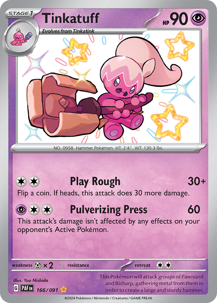 Tinkatuff 166 Shiny Rare card from Paldean Fates