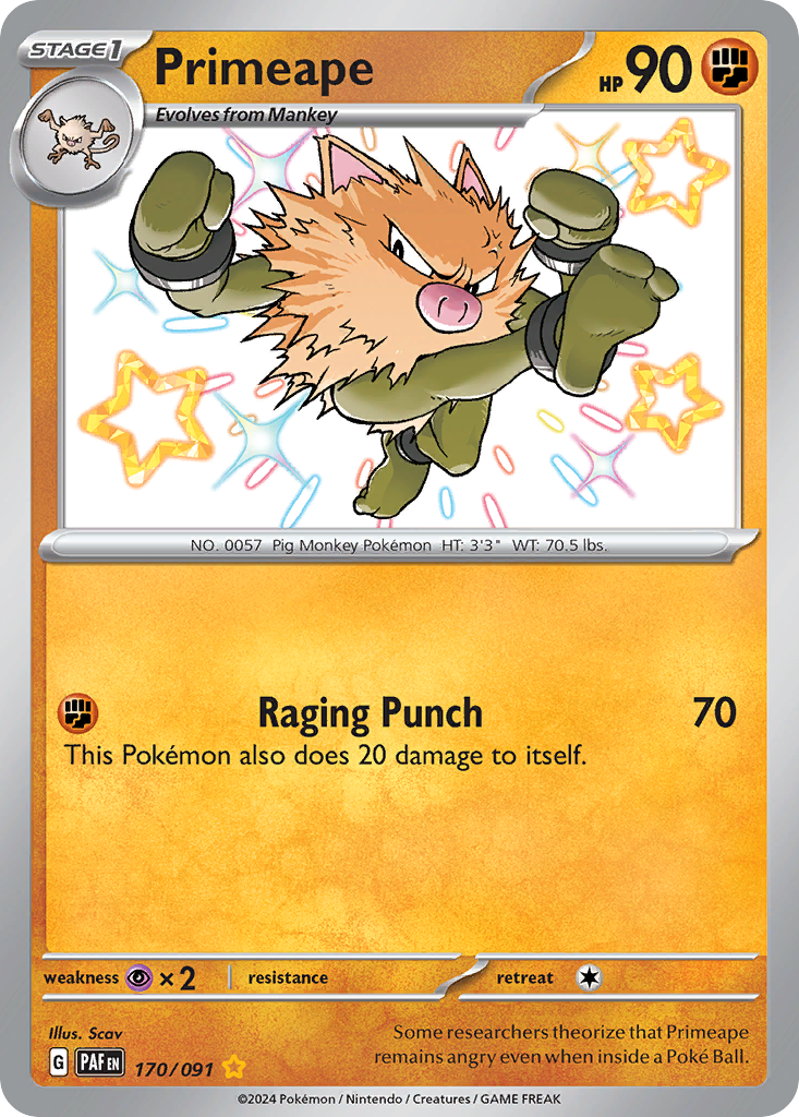 Primeape 170 Shiny Rare card from Paldean Fates