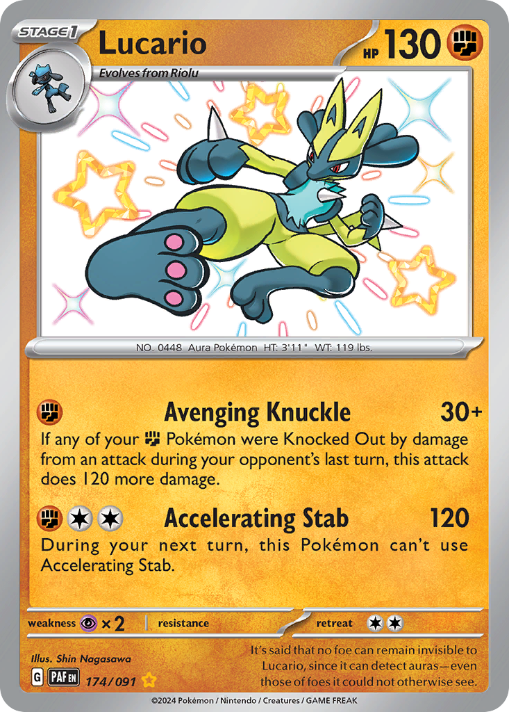 Lucario 174/91 Shiny Rare card from Paldean Fates