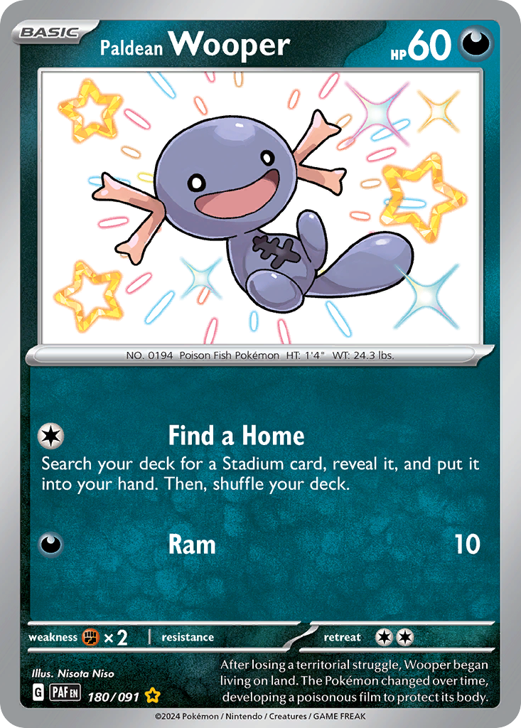 Paldean Wooper 180 Shiny Rare card from Paldean Fates