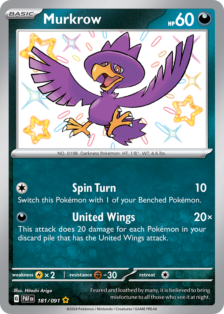 Murkrow 181/91 Shiny Rare card from Paldean Fates