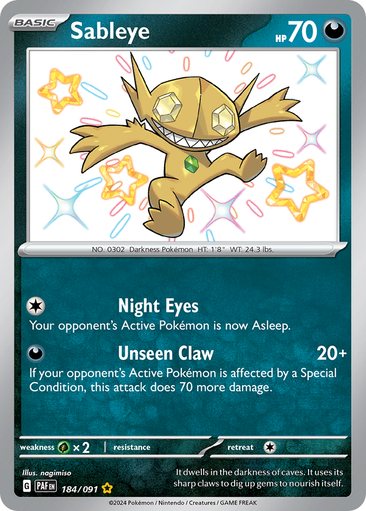 Sableye 184 Shiny Rare card from Paldean Fates