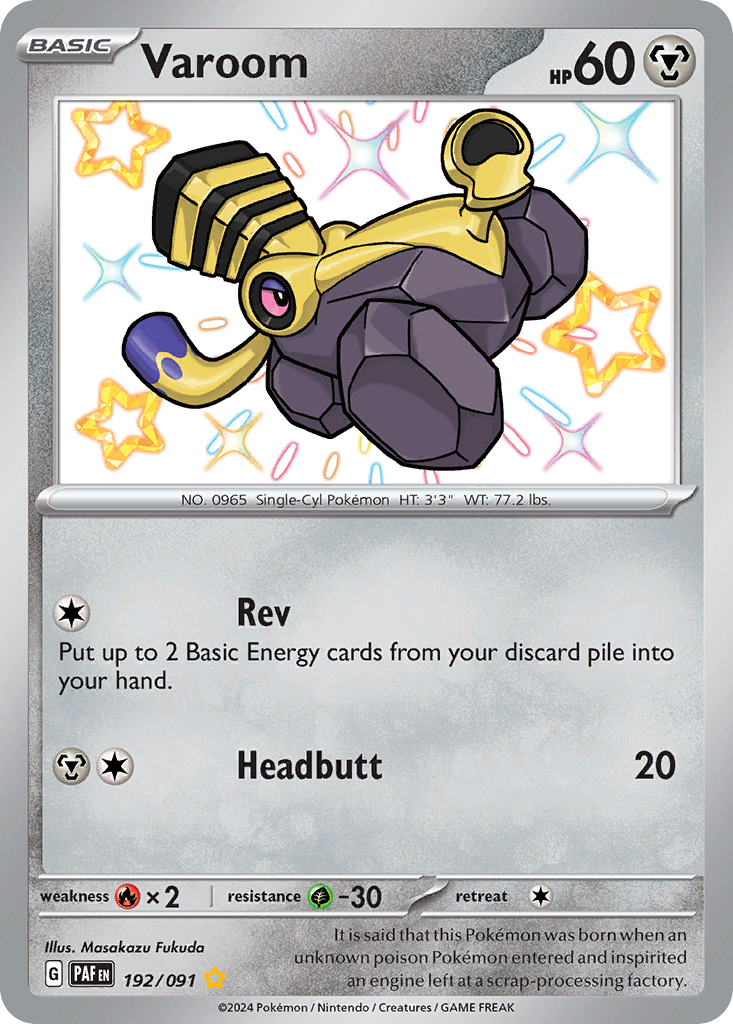 Varoom 192/91 Shiny Rare card from Paldean Fates
