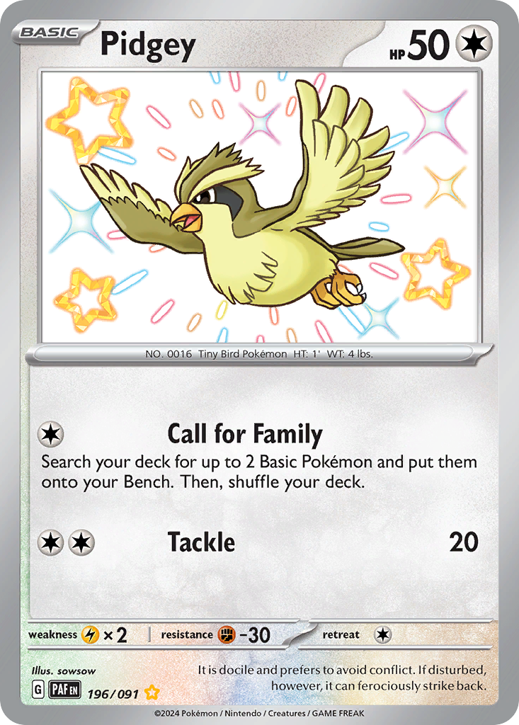 Pidgey 196 Shiny Rare card from Paldean Fates