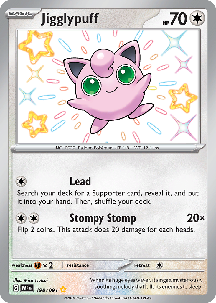 Jigglypuff 198 Shiny Rare card from Paldean Fates